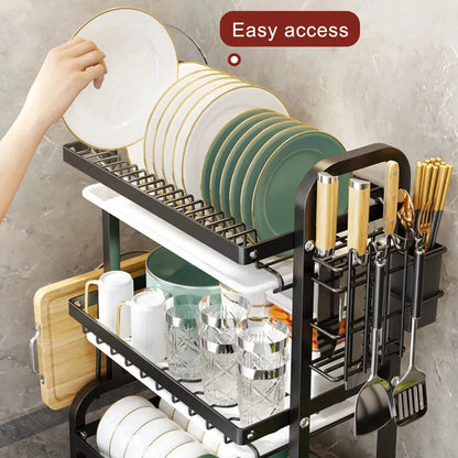 3 Tier Dish Drainer Rack With Drip Tray Cutlery Holder - Mel Store