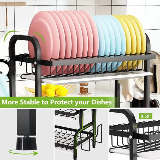 3 Tier Dish Drainer Rack With Drip Tray Cutlery Holder - Mel Store