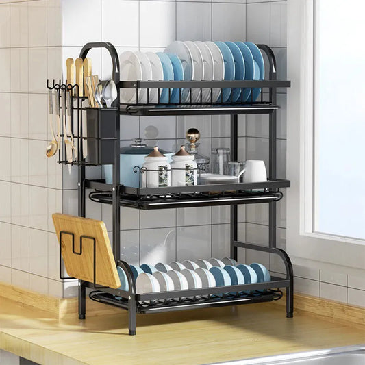 3 Tier Dish Drainer Rack With Drip Tray Cutlery Holder - Mel Store