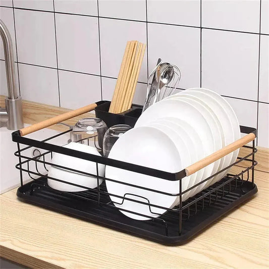 Black Dish Drainer Rack with Drip Tray, Cutlery Holder, and Large Capacity for Kitchen Sink - Mel Store