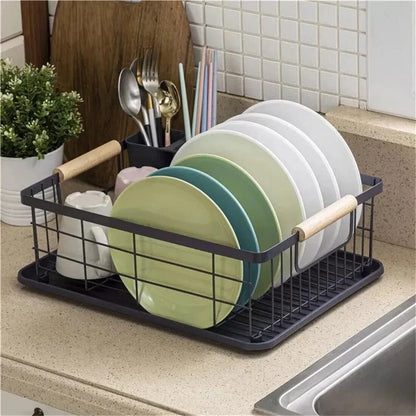 Black Dish Drainer Rack with Drip Tray, Cutlery Holder, and Large Capacity for Kitchen Sink - Mel Store