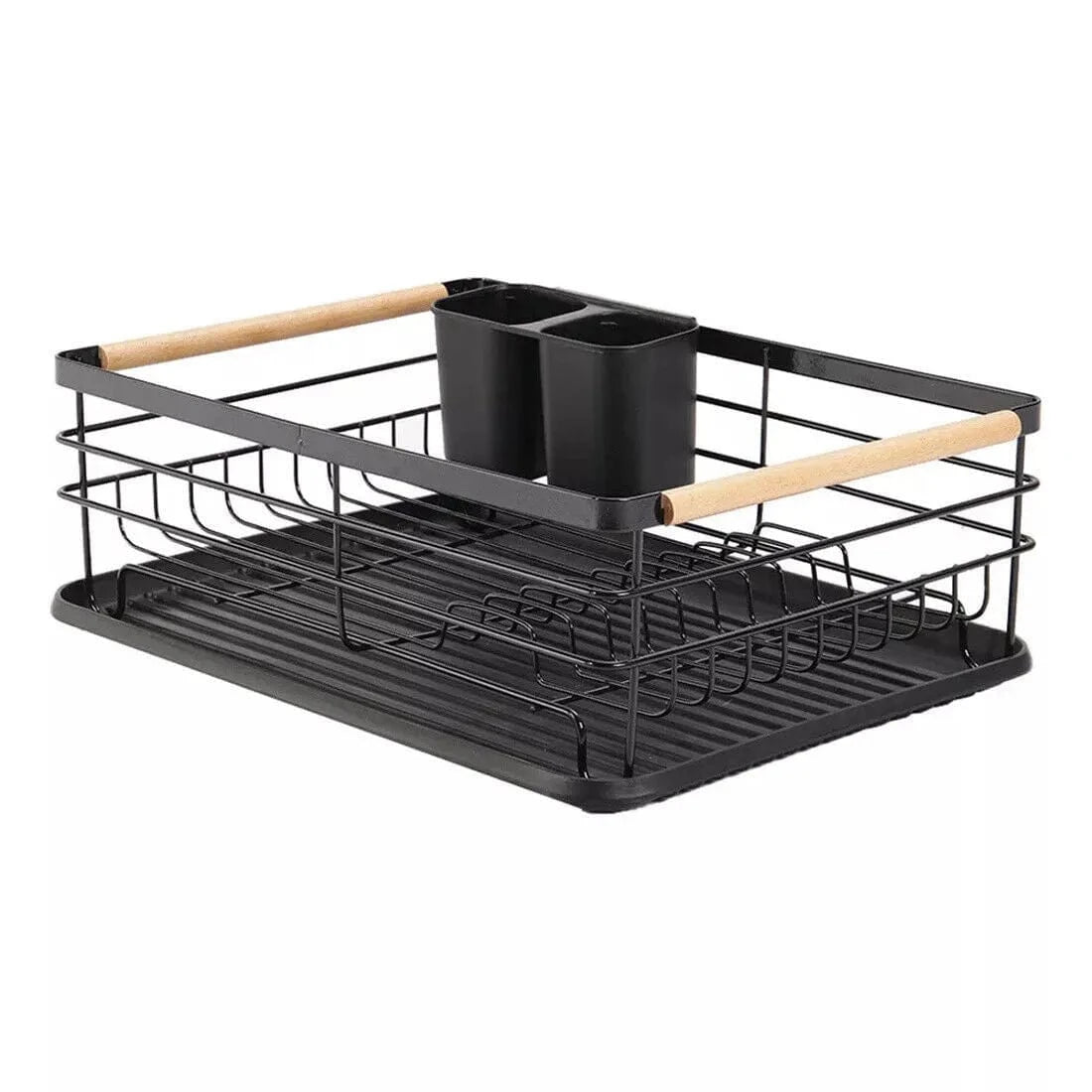 Black Dish Drainer Rack with Drip Tray, Cutlery Holder, and Large Capacity for Kitchen Sink - Mel Store