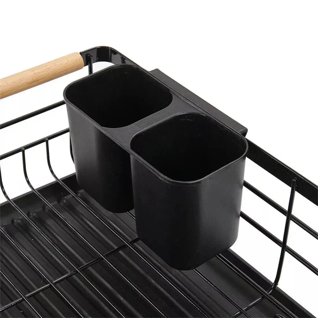 Black Dish Drainer Rack with Drip Tray, Cutlery Holder, and Large Capacity for Kitchen Sink - Mel Store