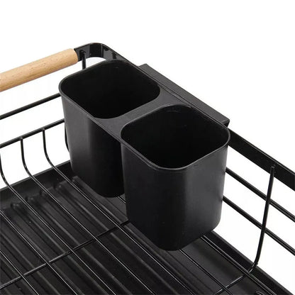 Black Dish Drainer Rack with Drip Tray, Cutlery Holder, and Large Capacity for Kitchen Sink - Mel Store