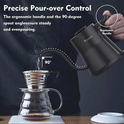 Gooseneck Electric Kettle for Perfect Pour Over Coffee and Tea, Stainless Steel Inner, Rapid Heating, Auto Shutoff UK - Mel Store