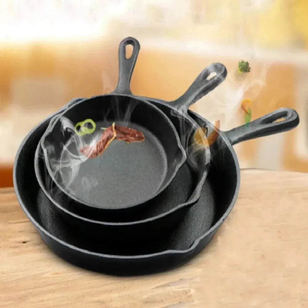 Set of 3 Pre-Seasoned Cast Iron Skillet Set - Non Stick Griddle Cooking Pan - Mel Store