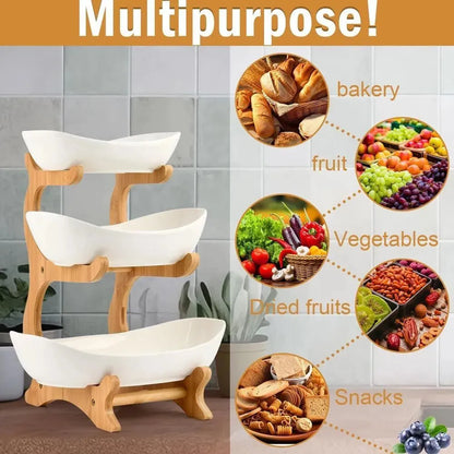 Multifunction Fruit Bowl - 3-Tier Ceramic Countertop Basket for Fruits and Vegetables - Mel Store