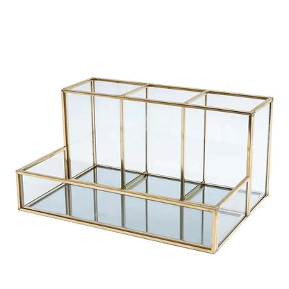 Glass Makeup Organizer With Golden - Mel Store