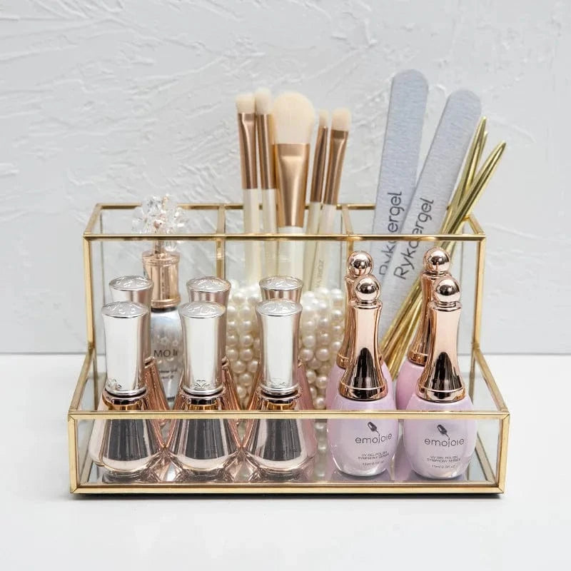 Glass Makeup Organizer With Golden - Mel Store