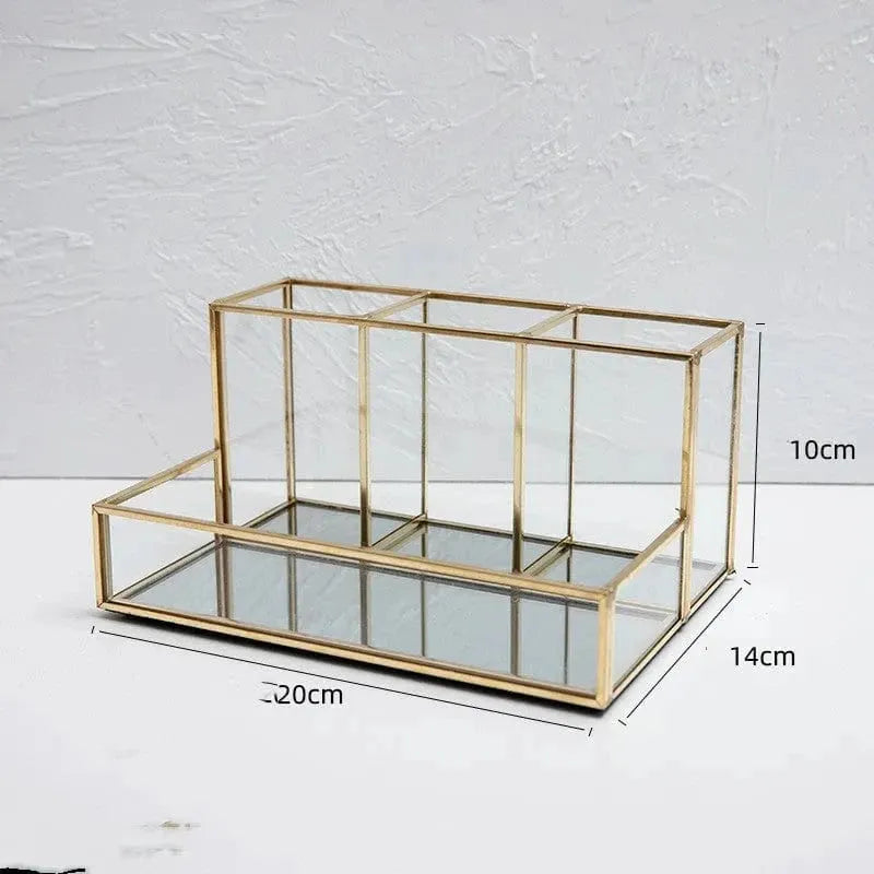 Glass Makeup Organizer With Golden - Mel Store