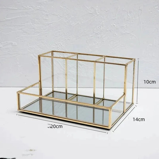 Glass Makeup Organizer With Golden - Mel Store