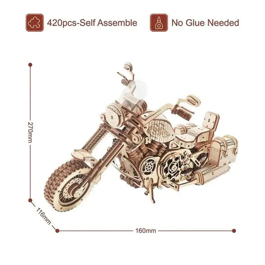 420 Piece Building Block Kit Retro Motorcycle - DIY Wooden Models for Creative Play - Mel Store