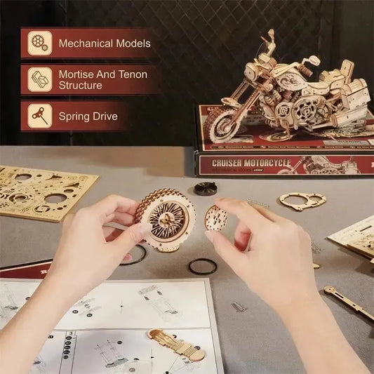 420 Piece Building Block Kit Retro Motorcycle - DIY Wooden Models for Creative Play - Mel Store