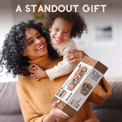 ROBOTIME Miniature House Kit - Corner Bookstore Wooden Dollhouse Model Building Kit with LED - Mel Store