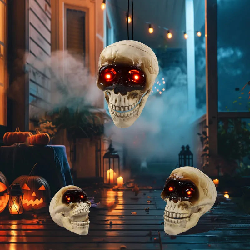 Animated Floating Skeleton Decorations - Realistic Halloween Skull Heads with Scary Sound for Spooky Decor