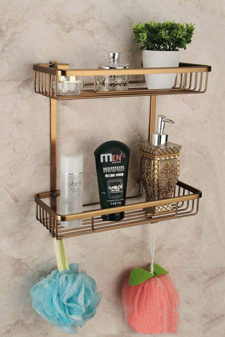 Aluminium Bathroom Pendant Rack - Antique Brushed Bronze Double-layer Mesh Basket for Stylish Organizing of Cosmetics and Toiletries - Mel Store