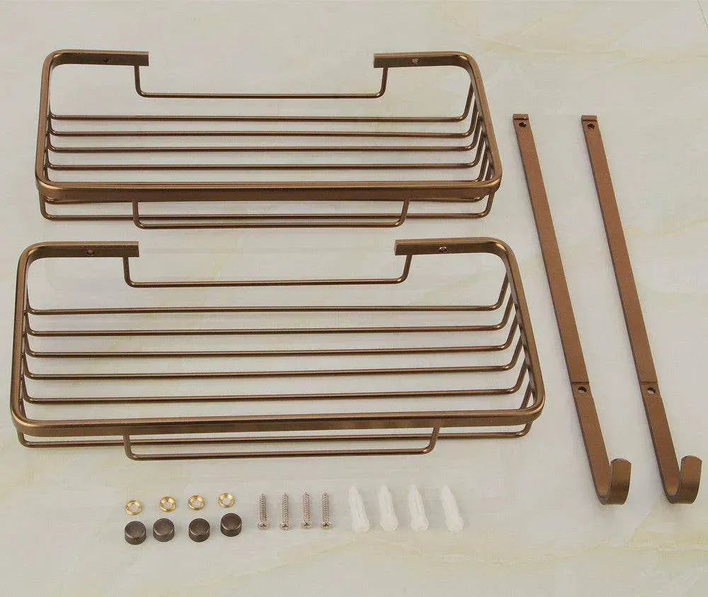 Aluminium Bathroom Pendant Rack - Antique Brushed Bronze Double-layer Mesh Basket for Stylish Organizing of Cosmetics and Toiletries - Mel Store