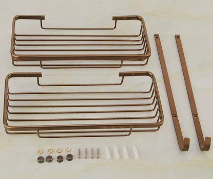 Aluminium Bathroom Pendant Rack - Antique Brushed Bronze Double-layer Mesh Basket for Stylish Organizing of Cosmetics and Toiletries - Mel Store