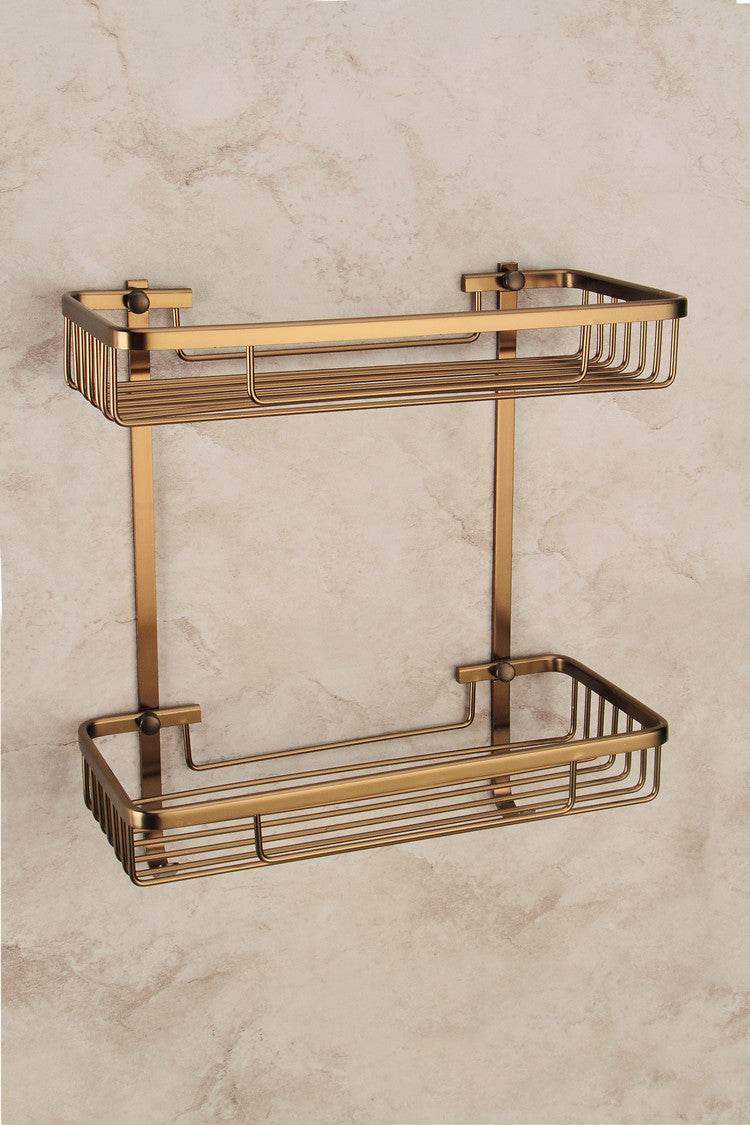Aluminium Bathroom Pendant Rack - Antique Brushed Bronze Double-layer Mesh Basket for Stylish Organizing of Cosmetics and Toiletries - Mel Store
