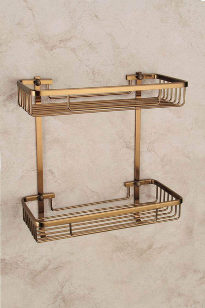 Aluminium Bathroom Pendant Rack - Antique Brushed Bronze Double-layer Mesh Basket for Stylish Organizing of Cosmetics and Toiletries - Mel Store