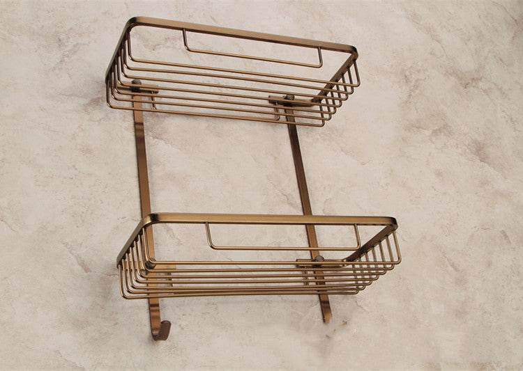 Aluminium Bathroom Pendant Rack - Antique Brushed Bronze Double-layer Mesh Basket for Stylish Organizing of Cosmetics and Toiletries - Mel Store