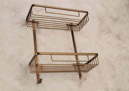 Aluminium Bathroom Pendant Rack - Antique Brushed Bronze Double-layer Mesh Basket for Stylish Organizing of Cosmetics and Toiletries - Mel Store