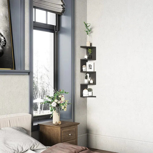 New 5 Tier Floating Wall Shelves Corner Shelf Storage Display Bookcase Unit - Mel Store