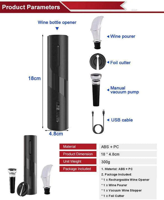 Rechargeable Wine Opener - Effortless Cork Removal & Stylish Wine Accessory - Mel Store