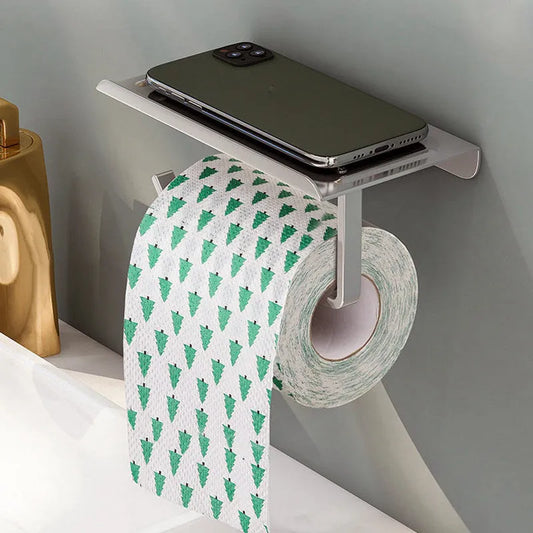 Space Aluminium Bathroom Phone Holder for Thickened Mobile Storage and Toilet Roll Paper Towel - Mel Store