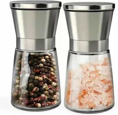 Pepper and Salt Grinder Set - 2x Adjustable Stainless Steel Mill Shakers for Coarse Grinding - Mel Store
