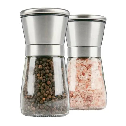 Pepper and Salt Grinder Set - 2x Adjustable Stainless Steel Mill Shakers for Coarse Grinding - Mel Store