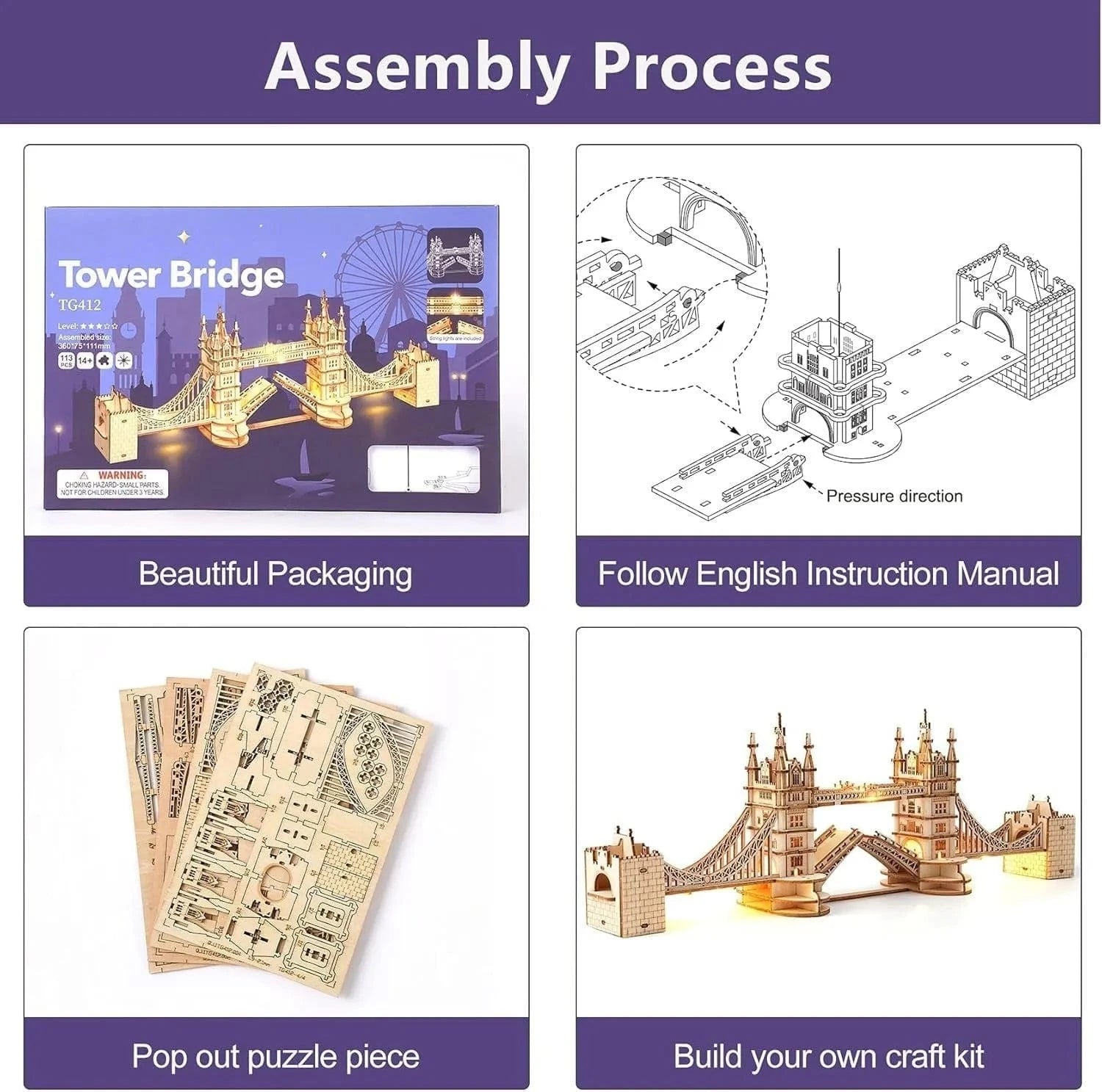 ROBOTIME London Tower Bridge 3D Puzzle Wooden Model Kit - Mel Store