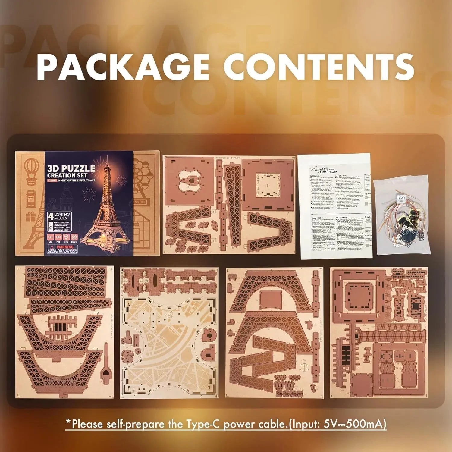 ROBOTIME Rolife Eiffel Tower Wooden Puzzle TGL01 with 4 Light Shows - Perfect Gift - Mel Store