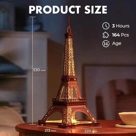 ROBOTIME Rolife Eiffel Tower Wooden Puzzle TGL01 with 4 Light Shows - Perfect Gift - Mel Store