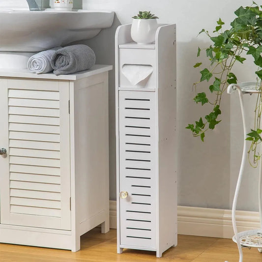 Wooden Toilet Paper Holder Freestanding Bathroom Storage Cabinet - Mel Store