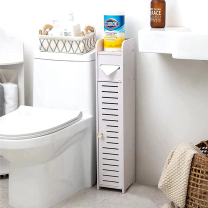 Wooden Toilet Paper Holder Freestanding Bathroom Storage Cabinet - Mel Store