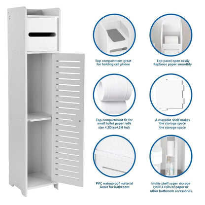 Wooden Toilet Paper Holder Freestanding Bathroom Storage Cabinet - Mel Store