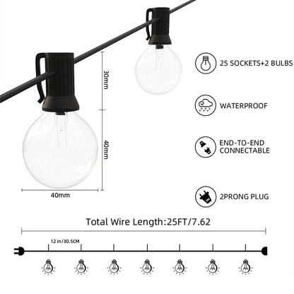 25-50FT Outdoor Festoon Lights Globe String Fairy Lights G40 Bulbs for Garden Wedding Home - Mel Store