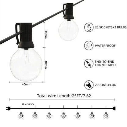 25-50FT Outdoor Festoon Lights Globe String Fairy Lights G40 Bulbs for Garden Wedding Home - Mel Store